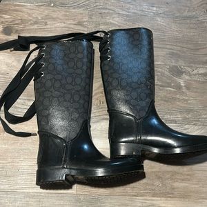 New COACH Black Rubber Snow Rain Boots US 6